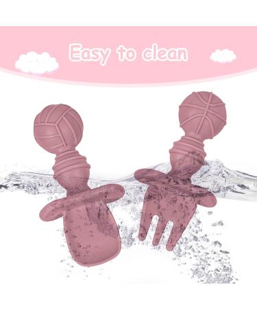 Baby Fork and Spoon Set - Silicone Toddler Utensils for Self-Feeding - Easy Grip Cutlery for Baby Led Weaning (Beige&Pink) - Buy Online on GoSupps.com