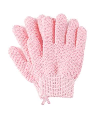Exfoliating Shower Gloves Deep Scrub Mitt for Body Back Scrubber for Shower Gentle Exfoliation for Smooth Skin Bath Exfoliator Glove for Women Men (1 Pair-Pink)