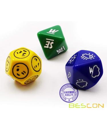 Bescon Emotion Weather & Direction Dice Set - 3 Piece Polyhedral RPG Dice in Blue, Green, Yellow - Buy Online on GoSupps.com