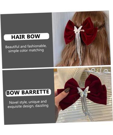 Angoily Tassel Hair Clip Big Bow Crystal Hair Clip French Barrette Hair Jewels for Women Goody Hair Clips for Women Tassel Hair Bow Crystal Bow Hair Clip Headgear Miss Red Bow Tie Velvet - Buy Online on GoSupps.com