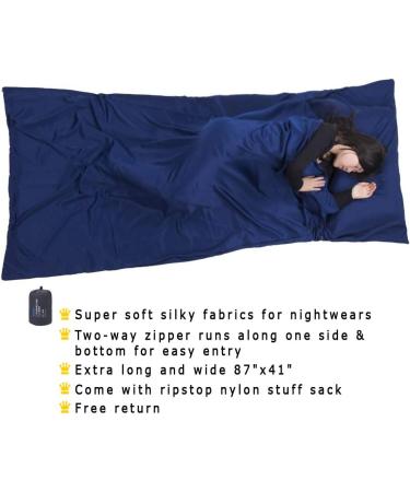Browint Premium Sleeping Bag Liner | All Around Two-Way Zippers | Extra Wide 87x41 | Breathable Lightweight Travel Sheet | Multifunctional for Camping & Hotel | All Seasons, Navy Blue - Buy Online on GoSupps.com