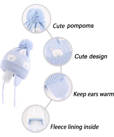 LANGZHEN Toddler Kids Winter Hat Earflap Knit Cap Fleece Lined Beanie 6-12 Months Light Blue-Bear - Buy Online on GoSupps.com