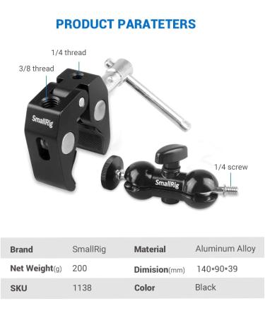 SMALLRIG Super Camera Clamp Mount Double Ball Head Adapter for Ronin-M/Insta360/Gopro - 1138 - Buy Online on GoSupps.com