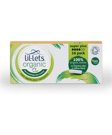 Lil-Lets Organic Non-Applicator Super Plus Tampons 16 Count - 100% Organic Cotton - GOTS Certified - Vegan - Plastic Free Period Care - Buy Online on GoSupps.com