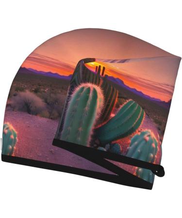 Cactus Desert Sunset Coral Velvet Dry Hair Cap | Ideal for Home Travel Pool Parties & More - Shop Now - Buy Online on GoSupps.com