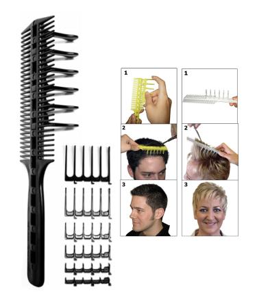 CombPal Scissor Clipper Over Comb Hair Cutting Tool - Barber Hair Cutting Kit - DIY Home Hair Cutting Guide Comb Set - Classic Set in Black - Buy Online on GoSupps.com