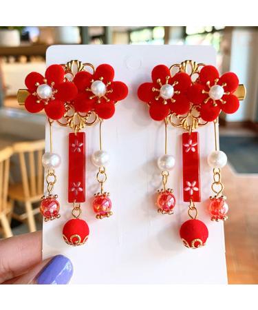 KALLORY Baby Hair Accessories: Tassel & Kimono Flower Hair Clip Set - Girl Hair Clips in Chinese Ancient Style (1 Pair) - Buy Online on GoSupps.com
