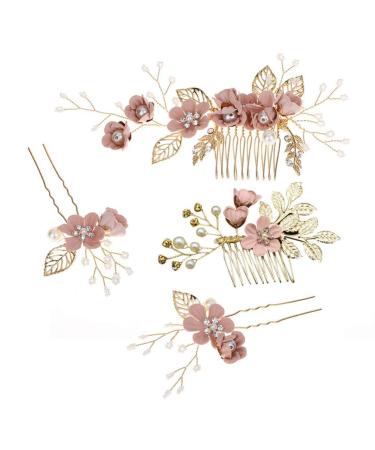 4 Pieces Gold Wedding Hair Comb Pearl Bridal Hair Accessories Rhinestone Bridal Jewelry Comb Hair Clip for the Bride Bridesmaid - Pink - Buy Online on GoSupps.com