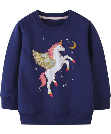 Girls Cotton Sweatshirt - Long Sleeve Pullover for Toddlers, Ages 1-12 (6-7 Years), Casual Jumper in Blue - Buy Online on GoSupps.com
