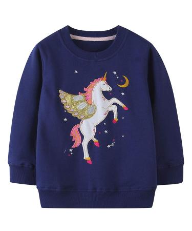 Girls Sweatshirt for Kids Cotton Top Casual Jumper Girl T Shirt Toddler Clothes Long Sleeve Pullover Age 1-12 Years 6-7 Years Blue