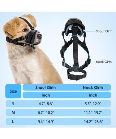 Nasjac Dog Muzzle - Soft Nylon Pet Muzzles for Small Medium Large Dogs - Adjustable Reflective Dog Mouth Cover with Connection Strap Prevents Biting Barking Chewing S Black with Head Strap - Buy Online on GoSupps.com