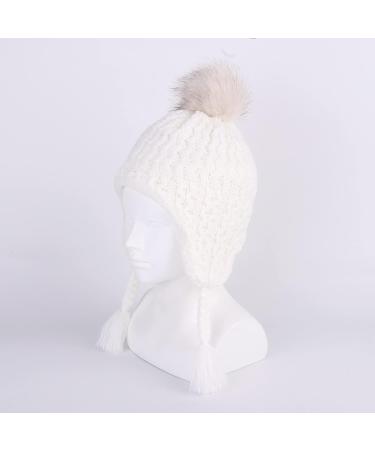 LANGZHEN Toddler Winter Hat Earflap Knit Cap Fleece Lined Beanie - White (6-12 Months) - Buy Online on GoSupps.com