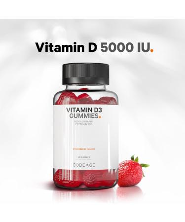 Codeage Vitamin D3 Gummy Vitamins Vitamin D3 5000 IU Gummies Cholecalciferol 125 mcg - 2-Month Supply - Soft Pectin-Based Animal Gelatin-Free Vitamins Gummy Strawberry Gluten-Free - 60 Gummies - Buy Online on GoSupps.com