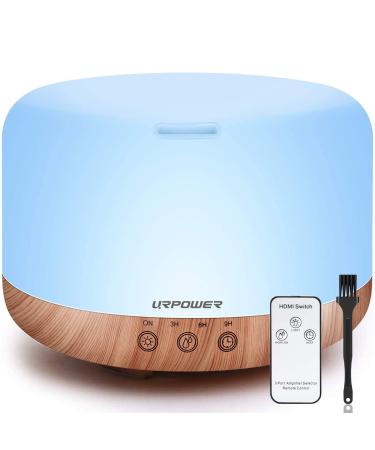 URPOWER 1000ml Essential Oil Diffuser Remote Control 5 in 1 Ultrasonic Aromatherapy Oil Cool Mist Humidifier Running 20 Hours with Adjustable Mist Mode/4 Timer Settings for Large Room Study Yoga Spa A-yellow