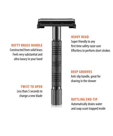 VIKINGS BLADE Chieftain JR Double Edge Safety Razor - Butterfly Twist-to-Open, Eco-Friendly, Smooth Shaving for Beginners - Meteorite Gray - Buy Online on GoSupps.com