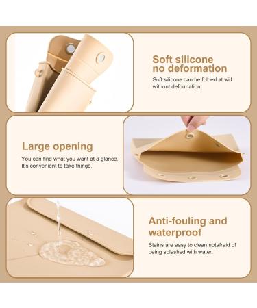 Travel Silicone Cosmetic Bag with Brush Holder | Easy Carry Makeup Organizer for Women (Khaki-3 - Buy Online on GoSupps.com