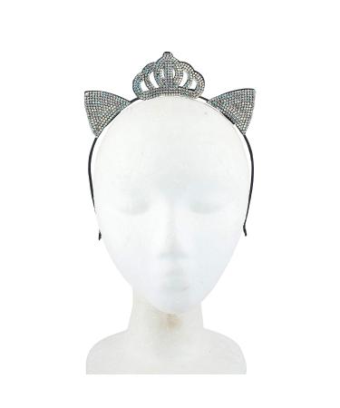 Black Kitty Cat Ears Crystal Rhinestone Headband - Halloween Princess Crown - Buy Online on GoSupps.com
