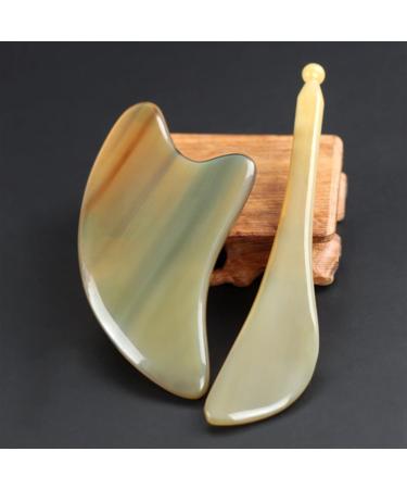 White Yak Ox Horn Gouache Scraper Tendon Stick Set Gua Sha Beauty Care Tool Eye Neck Body Massage Relax Boarda 1Pcs 2pcs as Show