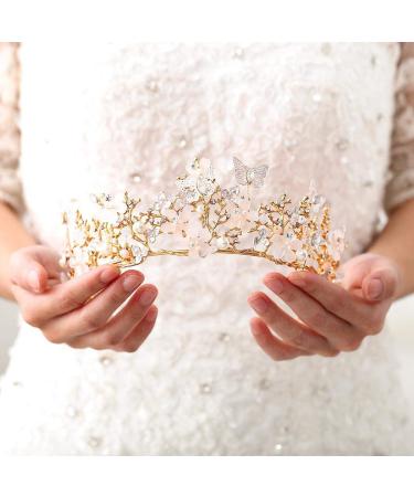 Brishow Crystal Butterfly Wedding Crown - Gold Rhinestone Tiara for Women and Girls | Flower Queen Hair Accessory - Style1 - Buy Online on GoSupps.com