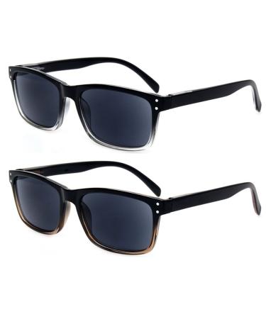 2 Pack Unisex Classic Style Sunglasses Readers - Comfortable Simple Stylish Readers 1 Clear 1 Brown 3.0 x