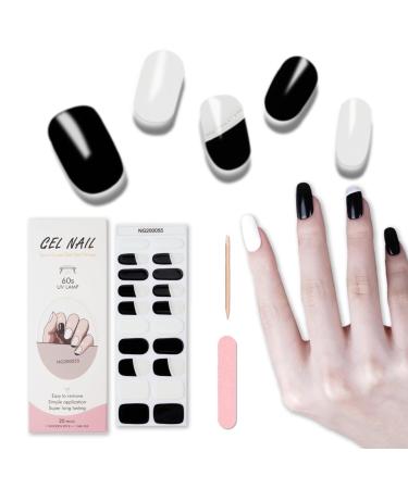 Semi Cured Gel Nail Wraps 20 Pcs Gel Nail Polish Strips for Salon-Quality Manicure Set Long Lasting Easy to Apply & Remove with Nail File & Wooden Cuticle Stick(Black white)