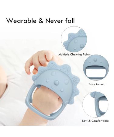 MOMMYS BABY Silicone Teether Set for Infants | Chew Mitten Pain Relief | Olive Green Chick & Dusty Blue Triceratops | Soothing 2 in 1 Teething Toy | Anti-Drop Handle for Easy Grip - Buy Online on GoSupps.com