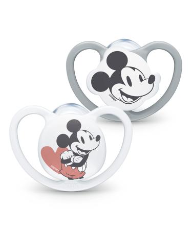 Nuk sucker space |6-18 months |Sucker with extra -gone ventilation openings |Silicon BPA-free |Disney Micky Mouse |Gray/white |2 units