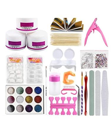 Gel Nail Kit Nail Set Primer Nail Powders Acrylic Liquid Professional Kit Powder Tool Art Practice Tips Manicure Tools For Nail Tools 23 x 16 x 15cm Pink