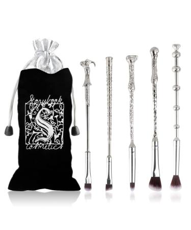 5 pieces brush set make -up metal grip magic wand anime collection for foundation blush eyes shadow face concealer eyeliner contour powder liquid eye gift for girls women silver magic wand anime silver