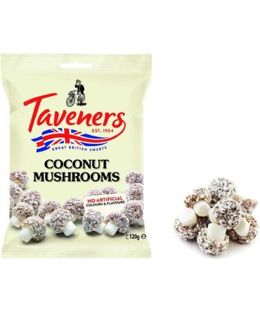 Taveners Coconut Mushrooms 120g Bags Great British Sweets Gluten free Dairy free (120g per pack) Pack of 4 - Buy Online on GoSupps.com
