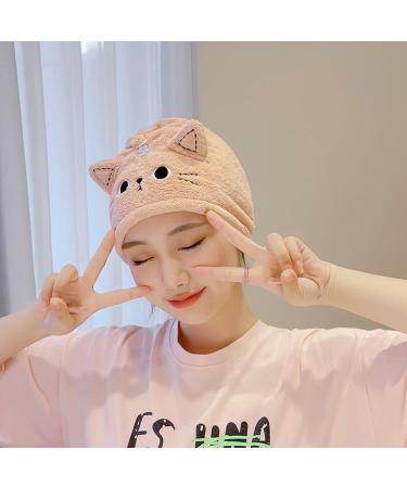 Hair Towel Wrap - Cute Cat Coral Fleece Drying Hat for Women & Girls - Pink Bath Hair Hat - Buy Online on GoSupps.com