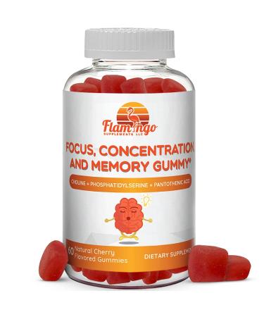 Nootropic Gummy Complex: Choline Supplement with Phosphatidylserine, and Pantothenic Acid Supplement- Improve Focus, Concentration, and Memory- Vegan, Cherry Flavor 60 Count