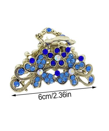 3 Pcs Vintage Rhinestone Hair Claw Set - Fancy Hair Clips for Women - Decorative Flowers Hair Barrette - Purple/Silver/Sky Blue - Buy Online on GoSupps.com