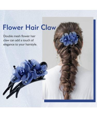 Dizila 4 Pack Sparkly Crystal Mesh Double Flower Hair Clips | Decorative Pearl Hair Barrettes for Women and Girls - Buy Online on GoSupps.com