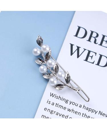 Inilbran Vintage Pearl Leaf Hair Clips Silver Pearl Wedding Hair Barrette Clip French Olive Leaf Pearl Hairpin Clip Pearl Leaf Hair Pins Decorative Headwear Pearl Head Clip Accessories for Women - Buy Online on GoSupps.com