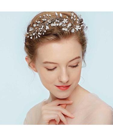 Pearl Wedding Hair Vine Silver Bridal Headband Crystal Wedding Headpiece Bridal Hair Accessories for Women and Girls - Buy Online on GoSupps.com