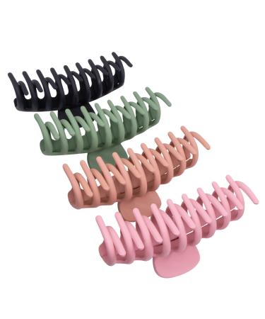 JSY Large Hair Claw Clips for Thick Hair Long for Women Nonslip for Thin Hair Strong Hold Hair Clips 90's Fashion Hair Styling Accessories As Combs 4 Colors (4 Packs) Black,Olive Green, Light salmon,Pink