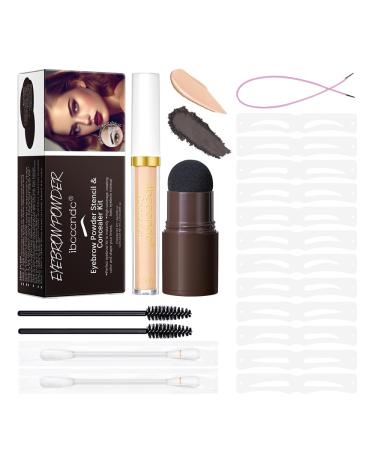 Eyebrow Powder Stencil Concealer Kit Eyebrow Artifact Eyebrow Definer Powder Stamp Makeup with 12 Reusable Thin & Thick Brow Stencils Long Lasting Waterproof for Perfect Brow (#03 Dark brown)