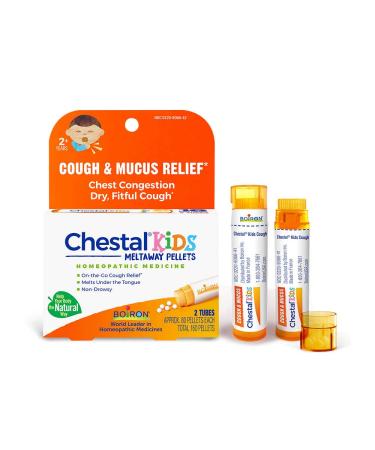 Boiron Chestal Kids Meltaway Pellets Cough & Mucus Relief 2+ Years 2 Tubes Approx. 80 Pellets Each