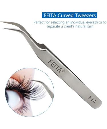 Feita Precision Eyelash Tweezers Set - Professional Straight & Curved Tweezers for Eyelash Extensions - Fine Tip - Silver - 2 Pack - Buy Online on GoSupps.com