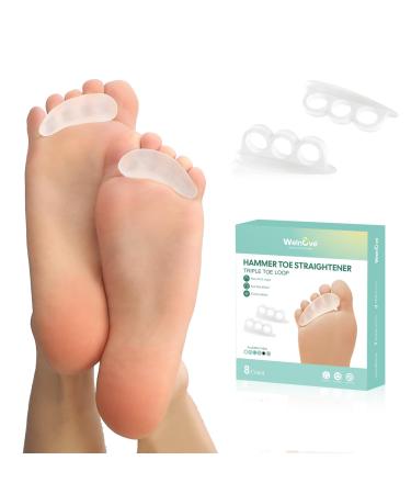 Welnove Hammer Toe Straightener Toe Corrector for Women - 8 Pcs Hammer Toe Cushion Pads for Bent Crooked Curled Claw and Hammer Toes - Soft Support and Realignment(Clear 3 Loop Design)