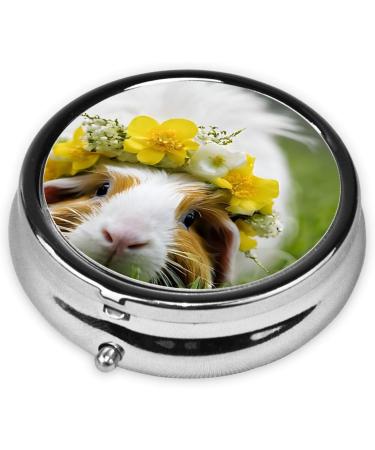 Guinea Pig Round Pill Box | 3 Compartment Mini Decorative Organizer | Portable Travel Medicine Holder & Vitamin Case - Buy Online on GoSupps.com