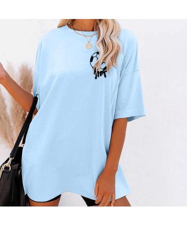 2023 Trendy Plus Size Vintage Graphic Tee | Women's Summer Tops in Medium Blue - Buy Online on GoSupps.com