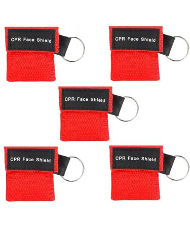 PHCOZY 5 Pcs CPR Mask Keychain with Check Valve and Breathing Scarf by MojiDecor Breathing Barrier in Red