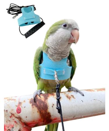 Bird Flight Harness Vest, Parrot Flight Suit with Leash for Parakeets Cockatiels Conures Budgies, Bird Flying Clothes with Rope and Handle for Outdoor Activities Training, Anti Bite Medium Blue