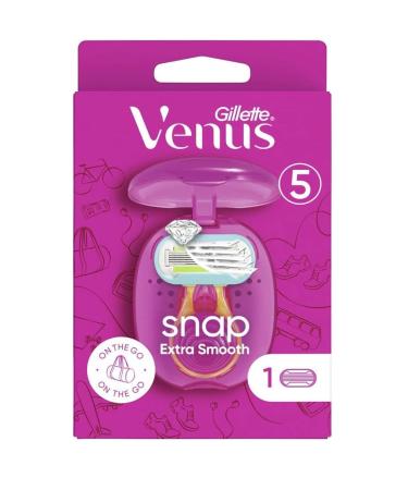 Venus Extra Smooth Snap Women's Razor, Pink, Compact and Portable, Razor With Case, 1 x Razor [OFFICIAL]