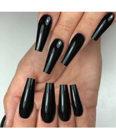 Outyua Super Long Black Glossy Press on Nails - 24Pcs Coffin Designer False Nails for Women and Girls - Buy Online on GoSupps.com
