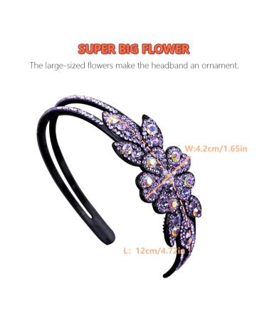 4 Piece Flower Rhinestone Headband Set for Women and Girls - Crystal Beaded Hairbands in Gray Purple - Non-Slip Double Row Design - Buy Online on GoSupps.com
