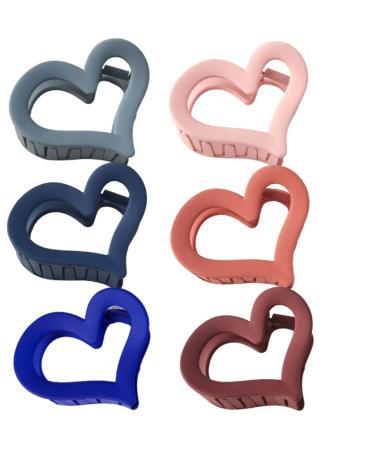 Hair Clips Non-slip Hair Claw Medium Matte Heart Hair Clips Strong Hold Claw Clips for Women Girls Thick Thin Hair One Size 6pcs Heart C
