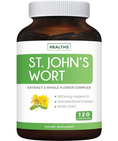 St. John's Wort - 120 Capsules (Non-GMO) Powerful 900mcg Hypericin - St Johns Wort Herb Extract - No Oil, Pills, or Tincture - 500mg Per Capsule Supplement